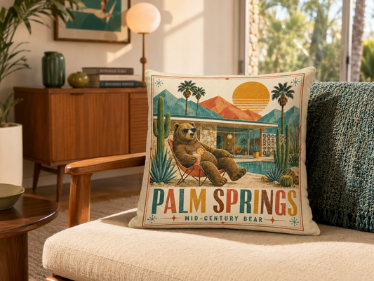 Palm Springs Mid-Century Bear Pillow