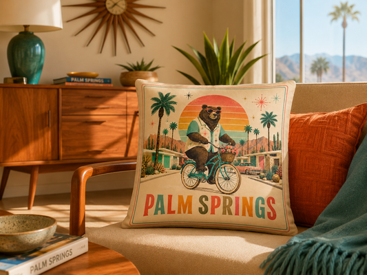 Palm Springs Cruiser Bear Pillow